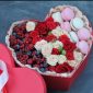 Mixed Heart Box Filled With Spray Roses,Macaroons & Mixed Berries