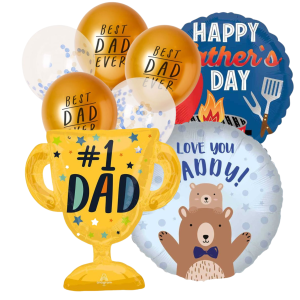 Father’s-Day-balloon-set-with-gold-Best-Dad-Ever-balloons-#1-Dad-trophy-balloon-and-themed-round-balloons